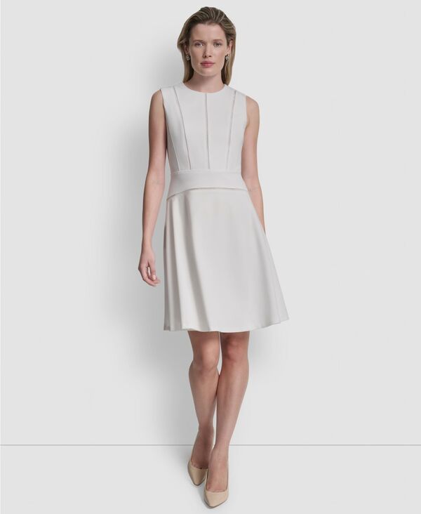 ダナ キャラン ニューヨーク レディース トップス ワンピース ノースリーブ DKNY Women's Jewel Neck Sleeveless Dress Ivory アイボリー｜ReVida 店