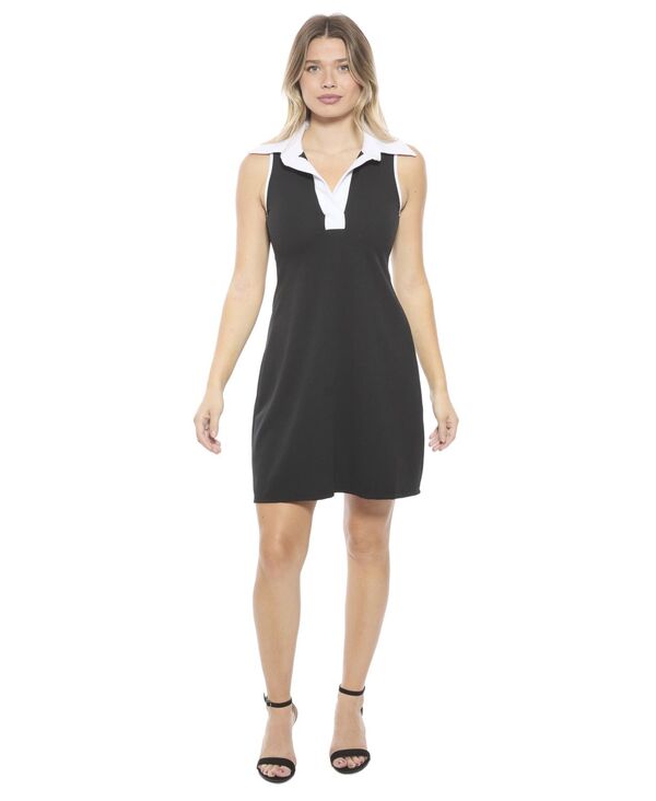 24 セブンコンフォート レディース トップス ワンピース A ライン ミニ ノースリーブ 24seven Comfort Apparel Women'sleeveless Fla red A-Line Mini Dress Black ブラック|ReVida 店