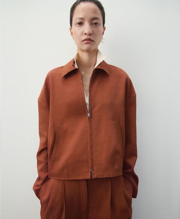 マンゴ レディース アウター ジャケット・ブルゾン リネン MANGO Women's Pockets Linen-Blend Jacket Russet｜ReVida 店