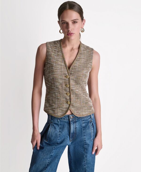 ビーシビージー レディース トップス ベスト Vネック BCBG Women's V-Neck Button-Front Vest Praline Multi マルチカラー|ReVida 店