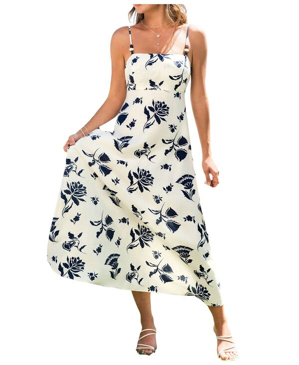 カップシー レディース トップス ワンピース フラワー柄 ミディ フラワー Cupshe Women's Falling Petals Floral Midi Beach Dress White ホワイト｜ReVida 店