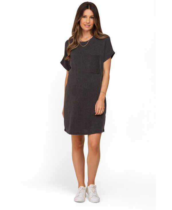 ピンクブラッシュ レディース トップス ワンピース リブ マタニティ Pinkblush Maternity Charcoal Ribbed Front Pocket Dolman Short Sleeve Dress Charcoal grey チャコール｜ReVida 店