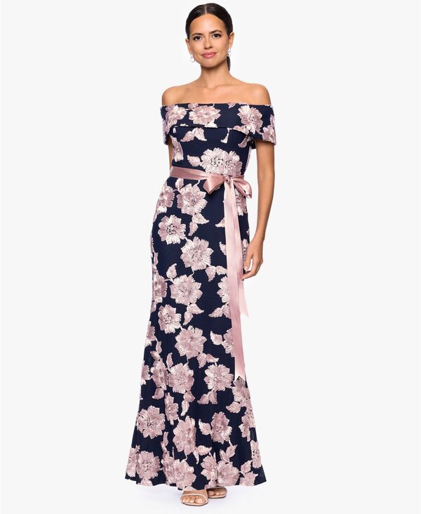 ベッツィアンドアダム レディース トップス ワンピース Betsy & Adam Women's Belted Soutache Off-The-Shoulder Dress Navy Rose ネイビー｜ReVida 店