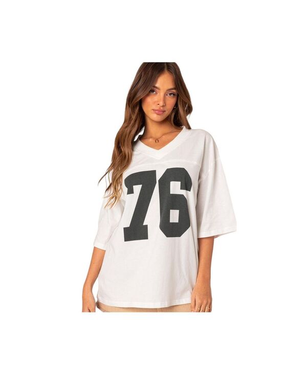 アディクテッド レディース トップス Tシャツ Edikted Women's 76 Oversized T-Shirt White ホワイト|ReVida 店
