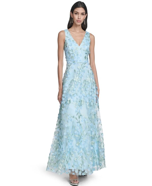 エリザジェイ レディース トップス ワンピース フラワー柄 プチ フラワー Eliza J Petite 3D Floral Appliqu Gown Aqua アクア｜ReVida 店