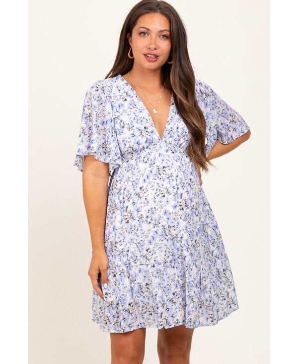 ピンクブラッシュ レディース トップス ワンピース Vネック フラワー柄 ミニ マタニティ フラワー Pinkblush Women's Periwinkle Floral V-Neck Flutter Sleeve Maternity Mini Dress Periwinkle｜ReVida 店 18,706円