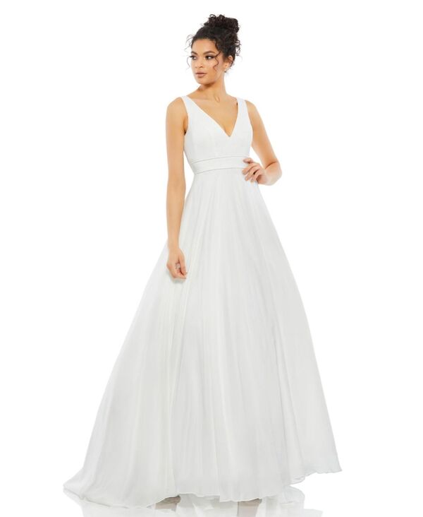 マックダガル レディース トップス ワンピース Vネック チュール シフォン Mac Duggal Women's V-Neck Laye red Tulle Chiffon Ball Gown White ホワイト|ReVida 店