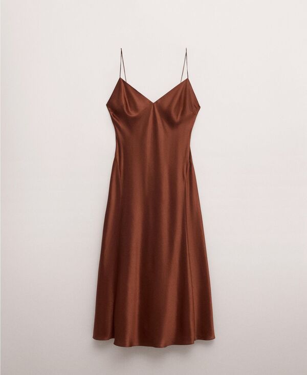 マンゴ レディース トップス ワンピース サテン MANGO Women'selection Long Satin Dress Burnt Orange オレンジ|ReVida 店