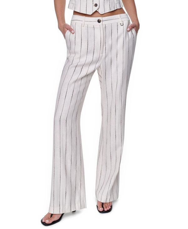 ダナ キャラン ニューヨーク レディース ボトムス カジュアルパンツ DKNY Women's Heavy Top Stitch Striped Pants Coconut/tobacco ストライプ｜ReVida 店