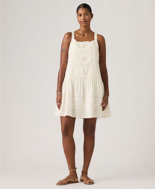 リーバイス レディース トップス ワンピース ミニ 刺繍 Levi's Premium Women's Katembroide red Square Neck Mini Dress Cloudancer|ReVida 店