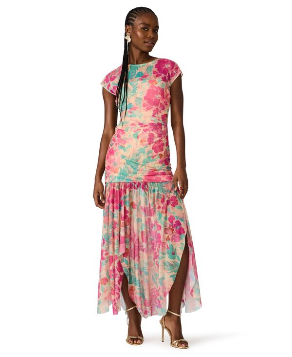 スティーブ マデン レディース トップス ワンピース クルーネック プリント 半袖 Steve Madden Printed Short-Sleeve Crewneck Dress PINK/BLUE ブルー｜ReVida 店