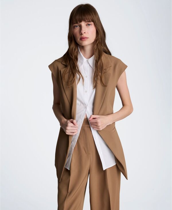 ケネスコール レディース トップス シャツ ベスト ノースリーブ Kenneth Cole Women's Luxe Twill Sleeveless Vest with Detachable Shirt Mesquite|ReVida 店