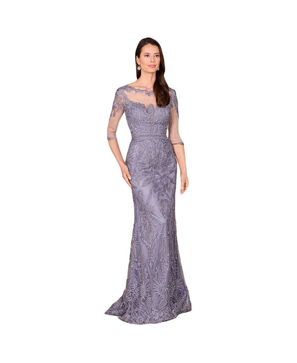 ララ レディース トップス ワンピース レース Lara Women's Detachable Half Sleeve Lace Sheath Gown Grey blue グレー｜ReVida 店