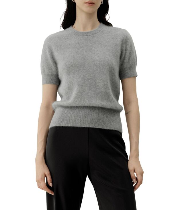 リリーシルク レディース アウター ニット・セーター 半袖 LILYSILK Women's Brushed Cashmere Short-Sleeve Sweater Foggy|ReVida 店