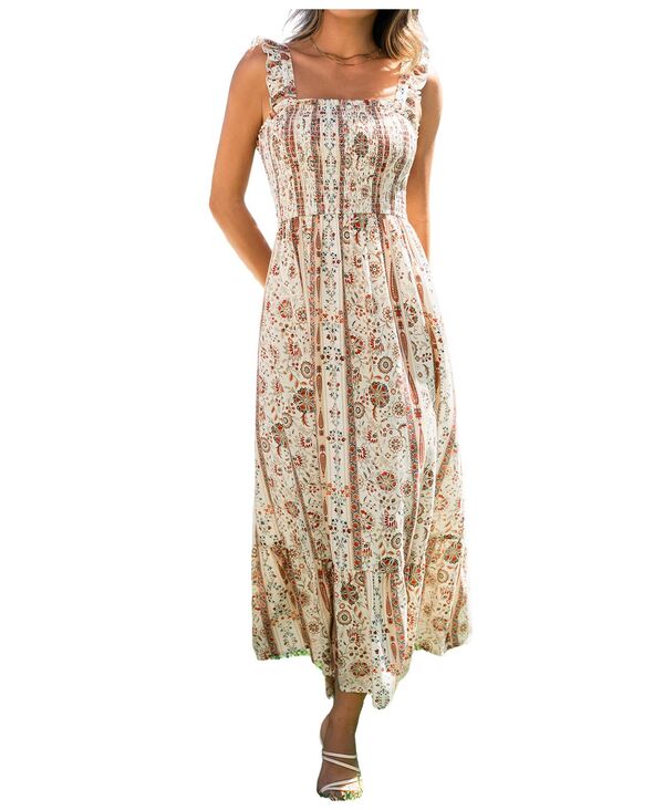 カップシー レディース トップス ワンピース フラワー柄 ミディ フラワー Cupshe Women's Garland Floral Midi Beach Dress Orange オレンジ|ReVida 店