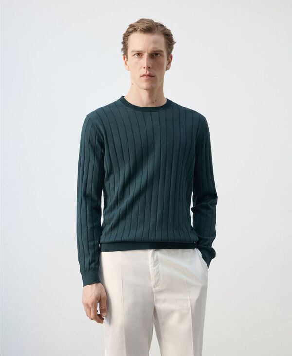 マンゴ メンズ アウター ニット・セーター コットン MANGO Men's Cotton Fine-Knit Sweater Forest Green グリーン｜ReVida 店 12,766円
