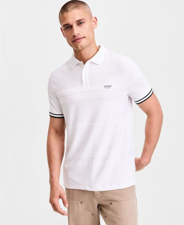 ゲス メンズ トップス ポロシャツ GUESS Men's Jacquardetailed Polo Shirt PURE WHITE ホワイト｜ReVida 店
