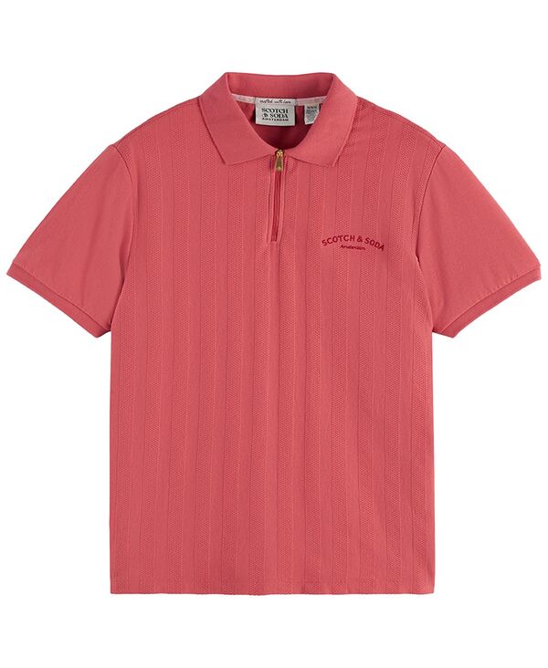 スコッチアンドソーダ メンズ トップス ポロシャツ 半袖 SCOTCH & SODA Men's Popcorn Textu red Quarter-Zip Short-Sleeve Polo Shirt Mineral Red レッド｜ReVida 店