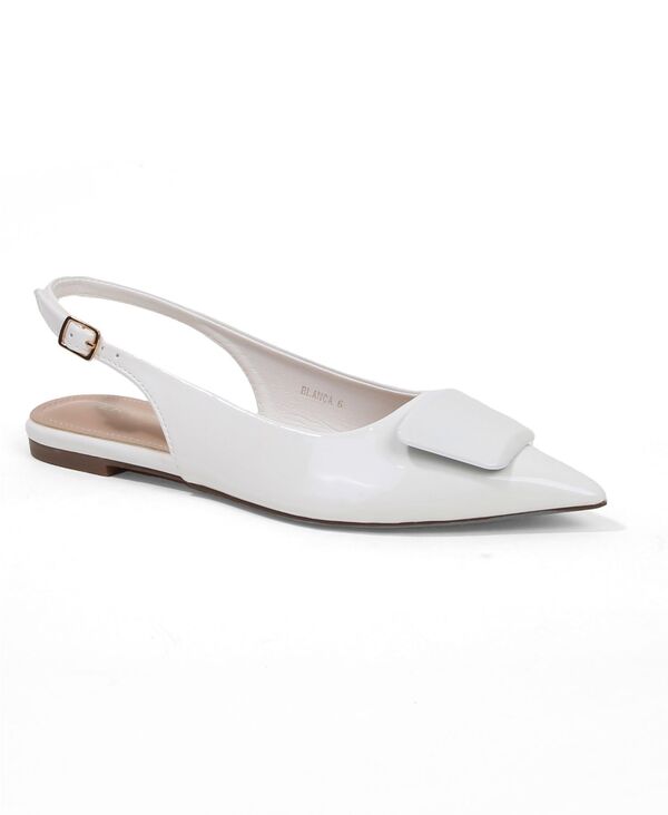 バーネス レディース シューズ パンプス BERNESS Women's Blanca Patent Slingback Flats with Geometric Accent White ホワイト｜ReVida 店