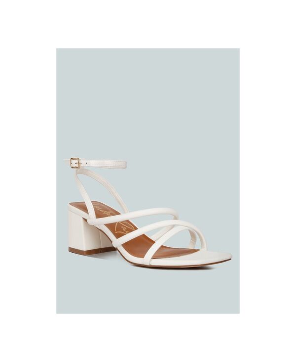 ロンドンラグ レディース シューズ サンダル レザー フェイクレザー ヒール London Rag right pose faux leather block heel sandals Off white オフホワイト｜ReVida 店
