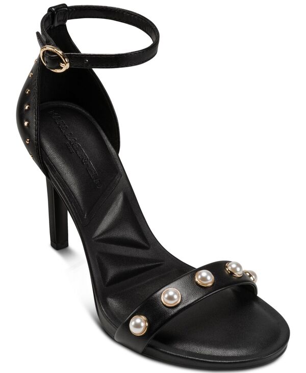カール ラガーフェルド レディース シューズ サンダル アンクル KARLAGERFELD PARIS Women's Kenz Pearl Ankle Strap Sandals Black ブラック｜ReVida 店