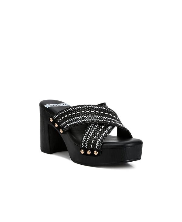 ラグアンドコー レディース シューズ サンダル ヒール Rag & Co Rag and Co Womens Finley Raffia High Block Heel Mules Black ブラック｜ReVida 店
