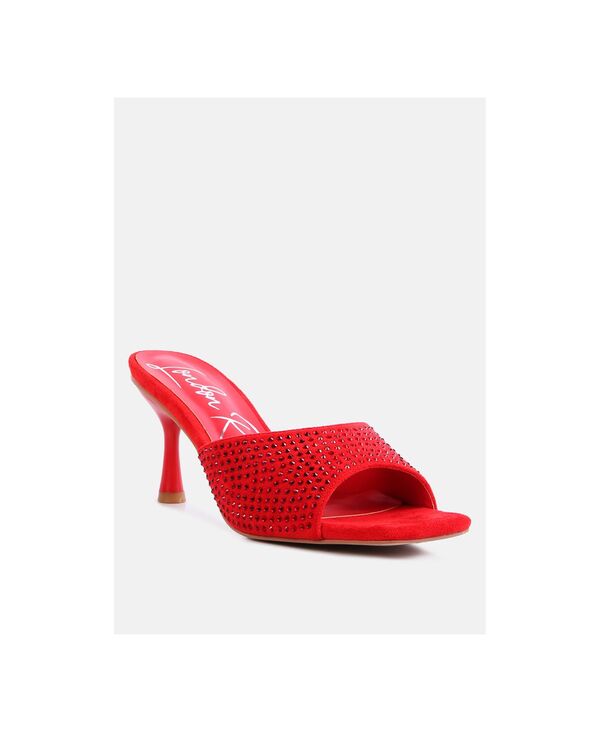 ロンドンラグ レディース シューズ サンダル プリント London Rag Women's Imprint Heat Set Diamante Slip On Sandals Red レッド｜ReVida 店