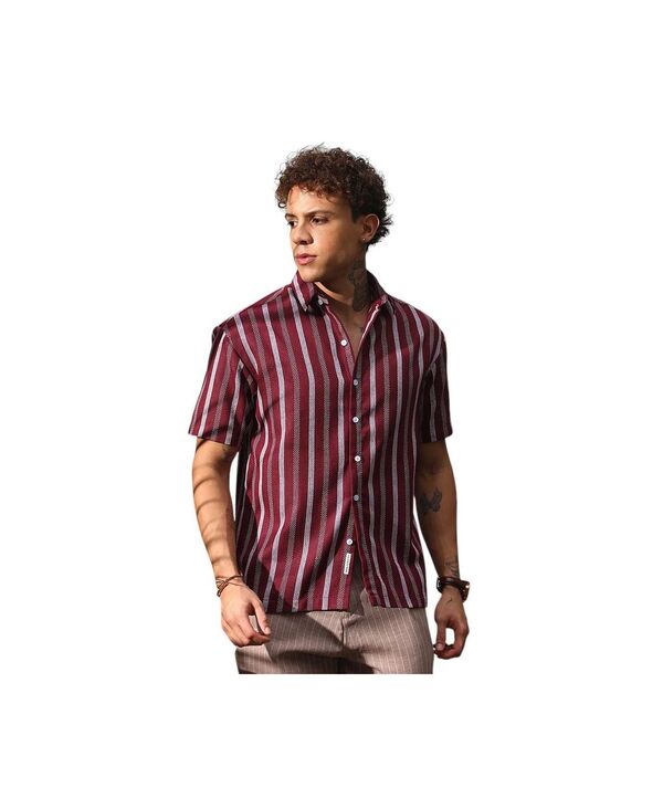 キャンパスストラ メンズ トップス シャツ Campusutra Men's Maroon Red Pencil Striped Shirt Red レッド｜ReVida 店
