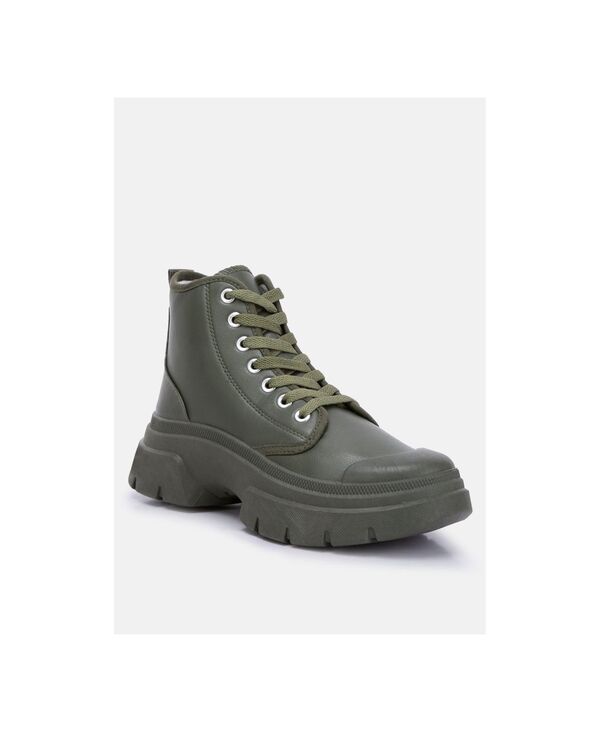 ロンドンラグ レディース シューズ ブーツ・レインブーツ レース London Rag Womens Roxane Chunky Lace Up Boots Khaki faux leather カーキ｜ReVida 店