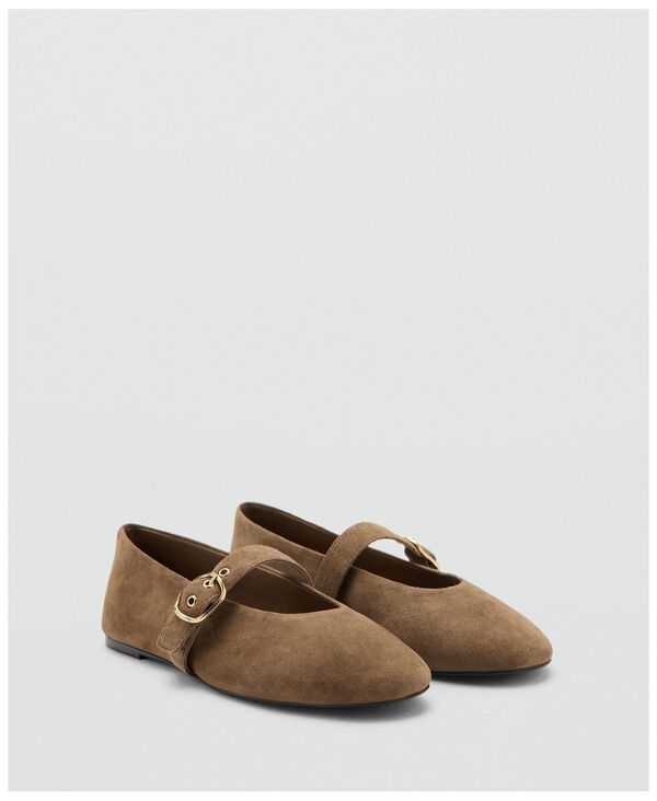 マンゴ レディース シューズ パンプス レザー MANGO Women's Buckle Strap Leather Ballerina Sand サンド|ReVida 店
