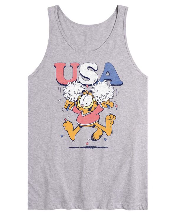 エアウェーブス メンズ トップス タンクトップ ノースリーブ グラフィック AIRWAVES Men's Garfield USA Cheer Sleeveless Graphic Tank Top Athetic Heather ヘザー｜ReVida 店