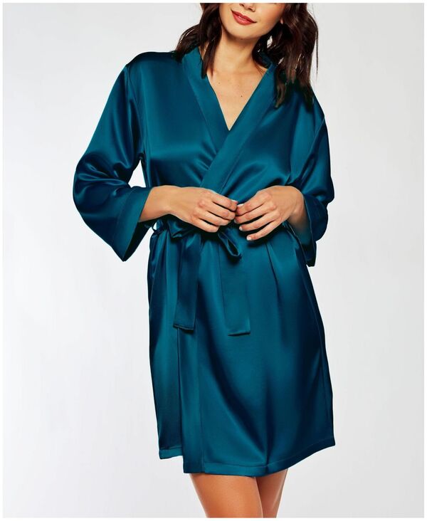 アイコレクション レディース アンダーウェア ナイトウェア サテン iCollection Women's Marina Lux 3/4 Sleeve Satin Lingerie Robe Blue ブルー｜ReVida 店