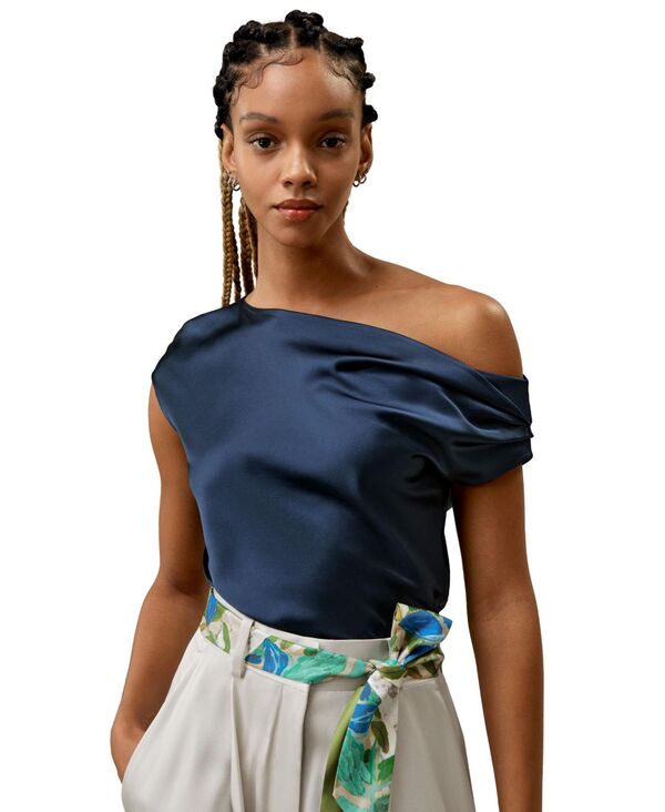 リリーシルク レディース トップス シャツ LILYSILK Women's Boat Neck Silk Top Navy blue ネイビー|ReVida 店