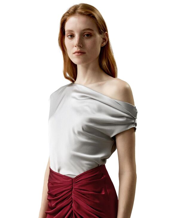 リリーシルク レディース トップス シャツ LILYSILK Women's Boat Neck Silk Top Silver gray|ReVida 店