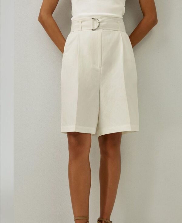 リリーシルク レディース ボトムス ハーフパンツ・ショーツ ショートパンツ リネン LILYSILK Women's Chic Silk-Linen Blend Bermuda Shorts White ホワイト｜ReVida 店