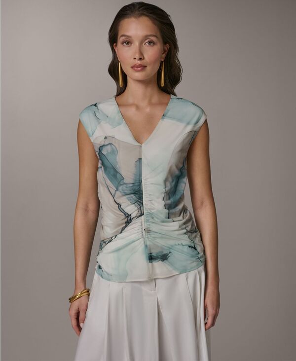 ダナ キャラン ニューヨーク レディース トップス シャツ Vネック プリント Donna Karanew York Women's Printed V-Neck Top Skylight Multi マルチカラー｜ReVida 店