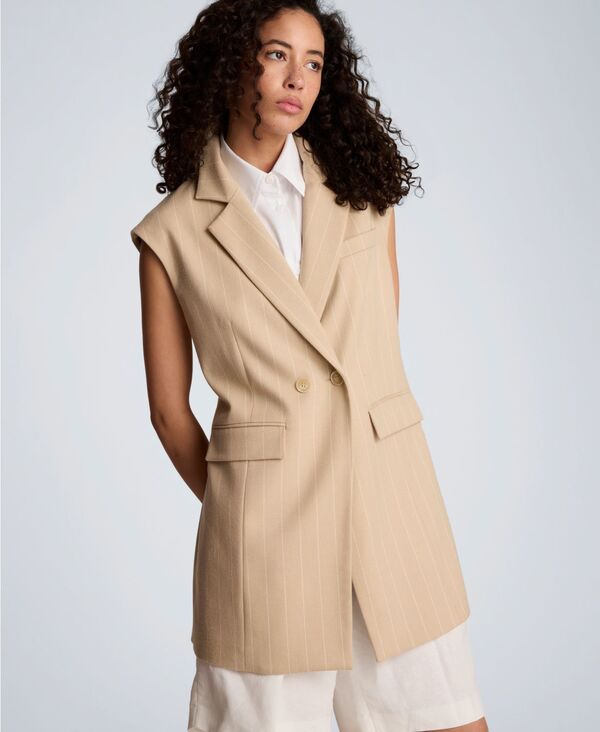 ケネスコール レディース トップス シャツ ミニワンピース ミニ ベスト Kenneth Cole Women's Button-Front Vest Mini Dress with Faux Shirtaupe トープ|ReVida 店