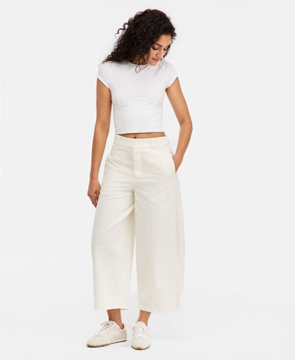 フリーピープル レディース ボトムス カジュアルパンツ コットン ダウン Free People Women's Laydown High-Rise Barrel-Leg Chino Cotton Pants Clean Ivory アイボリー|ReVida 店