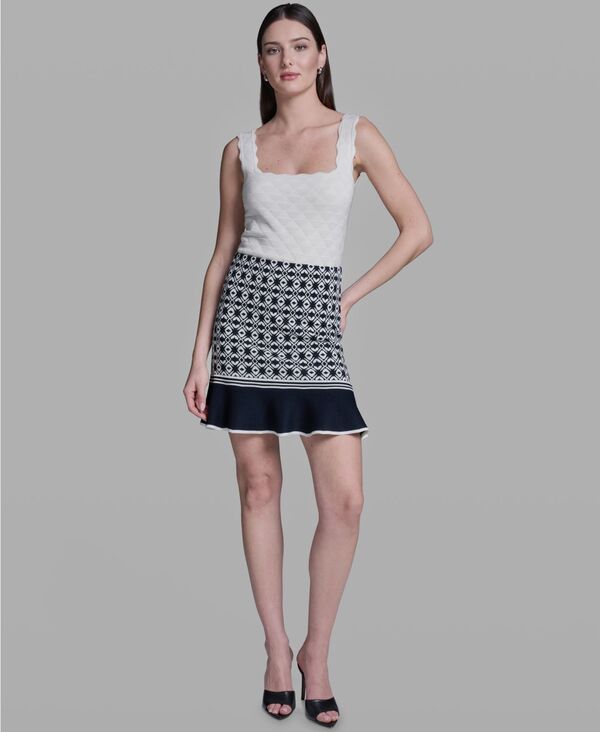 ビーシビージー レディース アウター ニット・セーター ミニ スカート BCBG Women'sweater Knit Pull-On Mini Skirt Deep Sea/Whisper White ホワイト｜ReVida 店