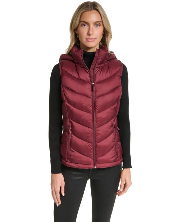 チャータークラブ レディース アウター ベスト Charter Club Women's Packable Hooded Puffer Vest Burgundy バーガンディ｜ReVida 店