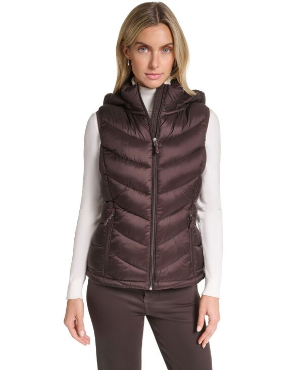 チャータークラブ レディース アウター ベスト Charter Club Women's Packable Hooded Puffer Vest Cocoa Powder ココア｜ReVida 店