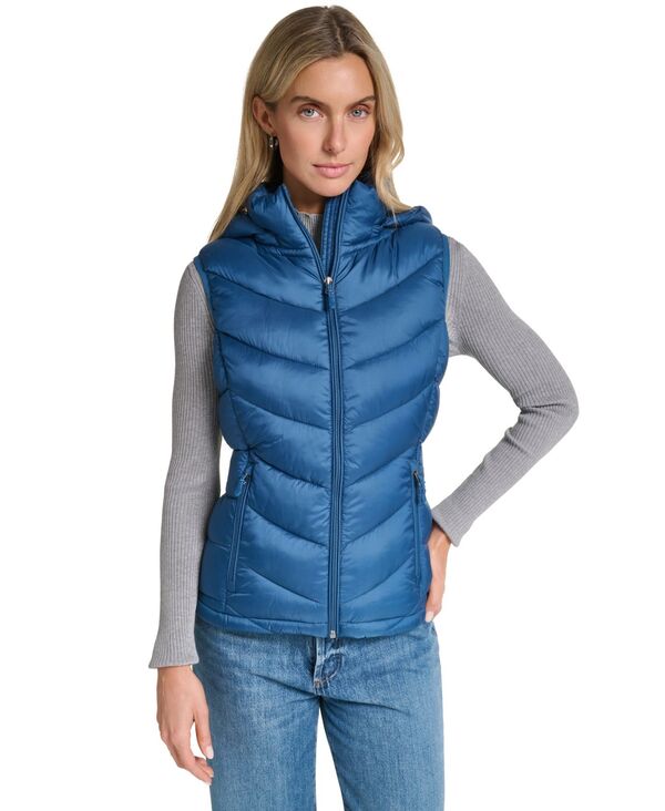 チャータークラブ レディース アウター ベスト Charter Club Women's Packable Hooded Puffer Vesteel Blue ブルー｜ReVida 店
