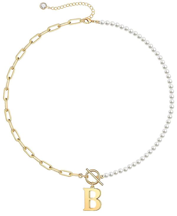 レイチェルグラウバー レディース アクセサリー ネックレス・チョーカー・ペンダントトップ レース Rachel Glauber 14K Gold Plated Toggle Clasp Initial Imitation Pearlink Chainecklace B パール｜ReVida 店