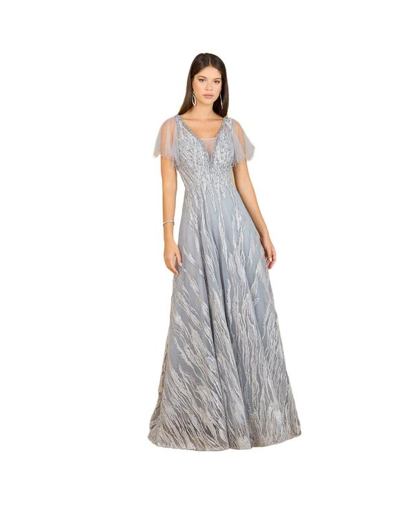 ララ レディース トップス ワンピース Vネック ケープデザイン キャップ ケープ Lara Women's Cape Sleeve V-Neck Gown Slate スレート|ReVida 店