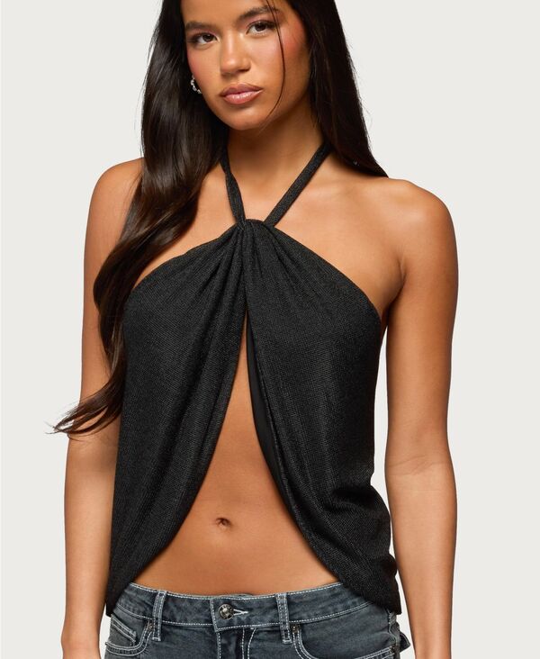 アディクテッド レディース トップス シャツ ニット Edikted Women'stasia Sparkly Knit Split Frontop Black ブラック｜ReVida 店