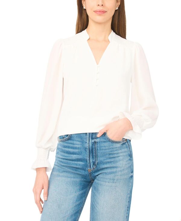 セセ レディース トップス シャツ Vネック シャーリング 長袖 CeCe Women's Long-Sleeve V-Neck Smocked Top New Ivory アイボリー|ReVida 店