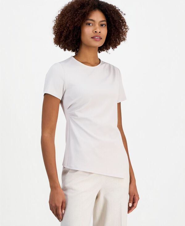 アンクライン レディース トップス シャツ ドレープ 半袖 Anne Klein Women's Draped-Front Short-Sleeve Top Soft Pebbl｜ReVida 店