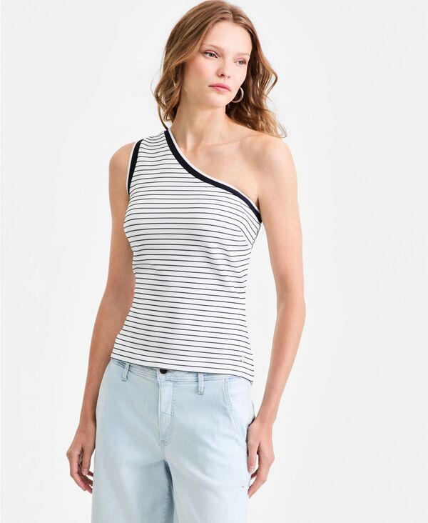 ゲス レディース トップス シャツ GUESS Women's Alphonsine Striped Monoshoulder TopUREWht & BLACkENED STRIP ストライプ|ReVida 店