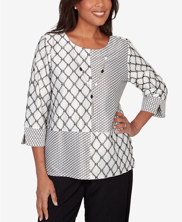 アルフレッド ダナー レディース トップス シャツ プチ Alfredunner Petite Crowd Pleaser Splicediamond Textu red Top Black/White ホワイト|ReVida 店