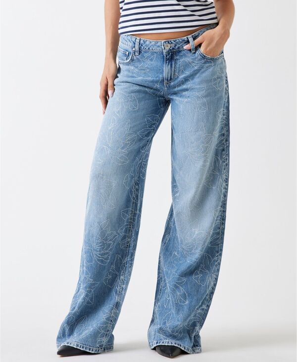 ゲス レディース ボトムス デニムパンツ ローライズ ジーンズ GUESS Women's Low-Rise Wide-Leg Baggy Jeansky View Embellishment|ReVida 店